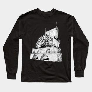 Laxey Water Wheel Isle of Man Line Drawing Long Sleeve T-Shirt